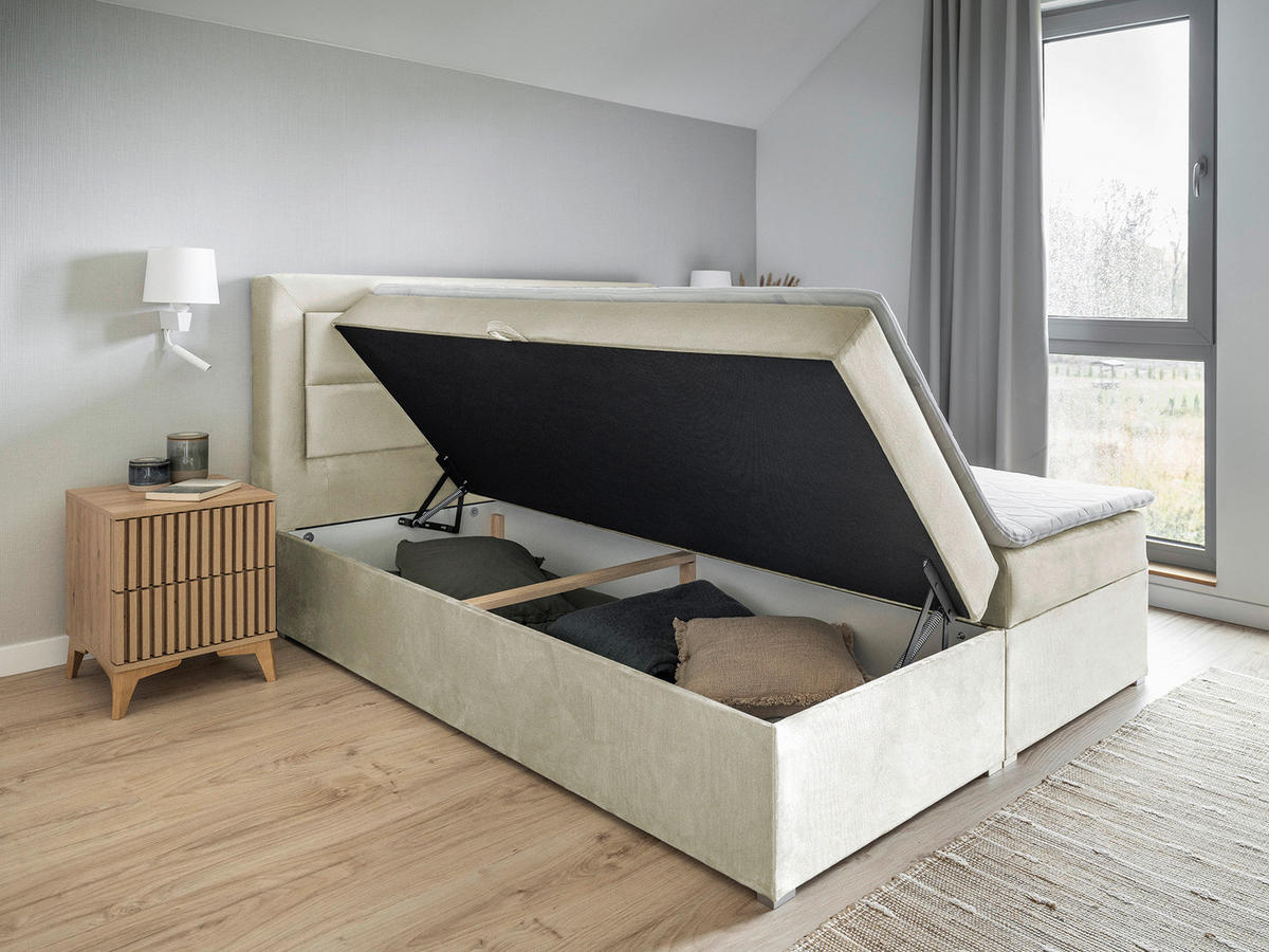 BOXBETT 180/200 cm  in Creme  - Silberfarben/Creme, MODERN, Holz/Kunststoff (180/200cm) - MID.YOU