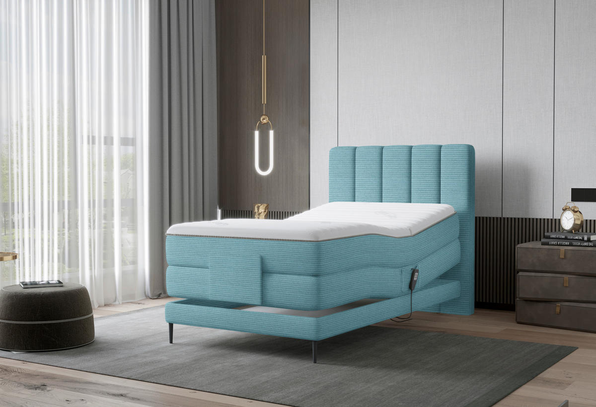 BOXSPRINGBETT 100/200 cm  in Blau  - Blau/Schwarz, Natur, Textil/Metall (100/200cm) - Esposa