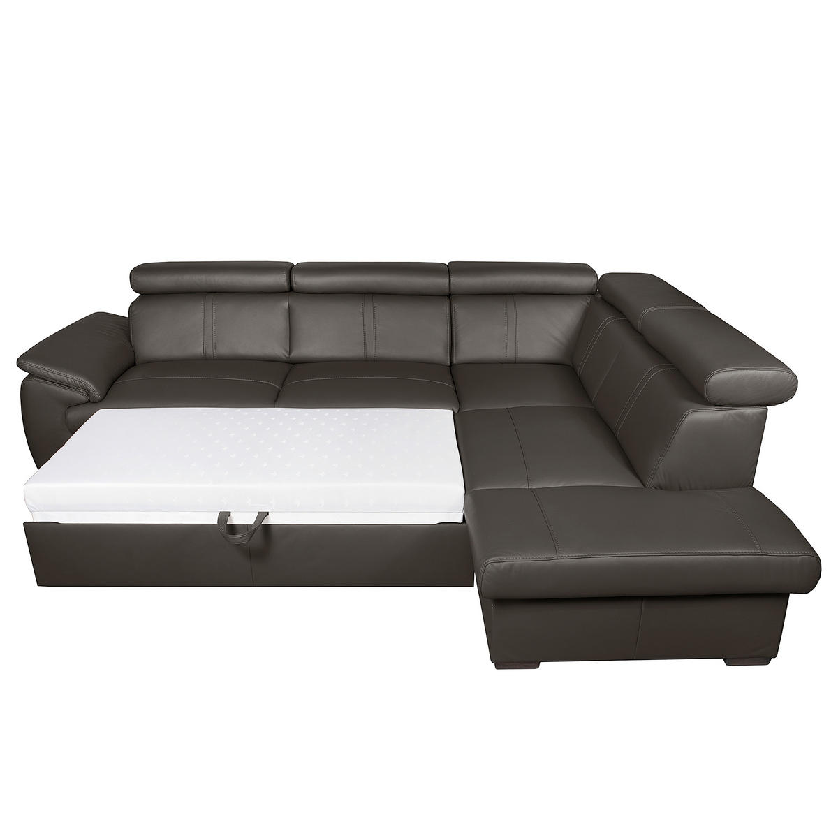ECKSOFA  in Echtleder Dunkelbraun  - Wengefarben/Dunkelbraun, Design, Leder/Holz (265/211cm) - Livetastic