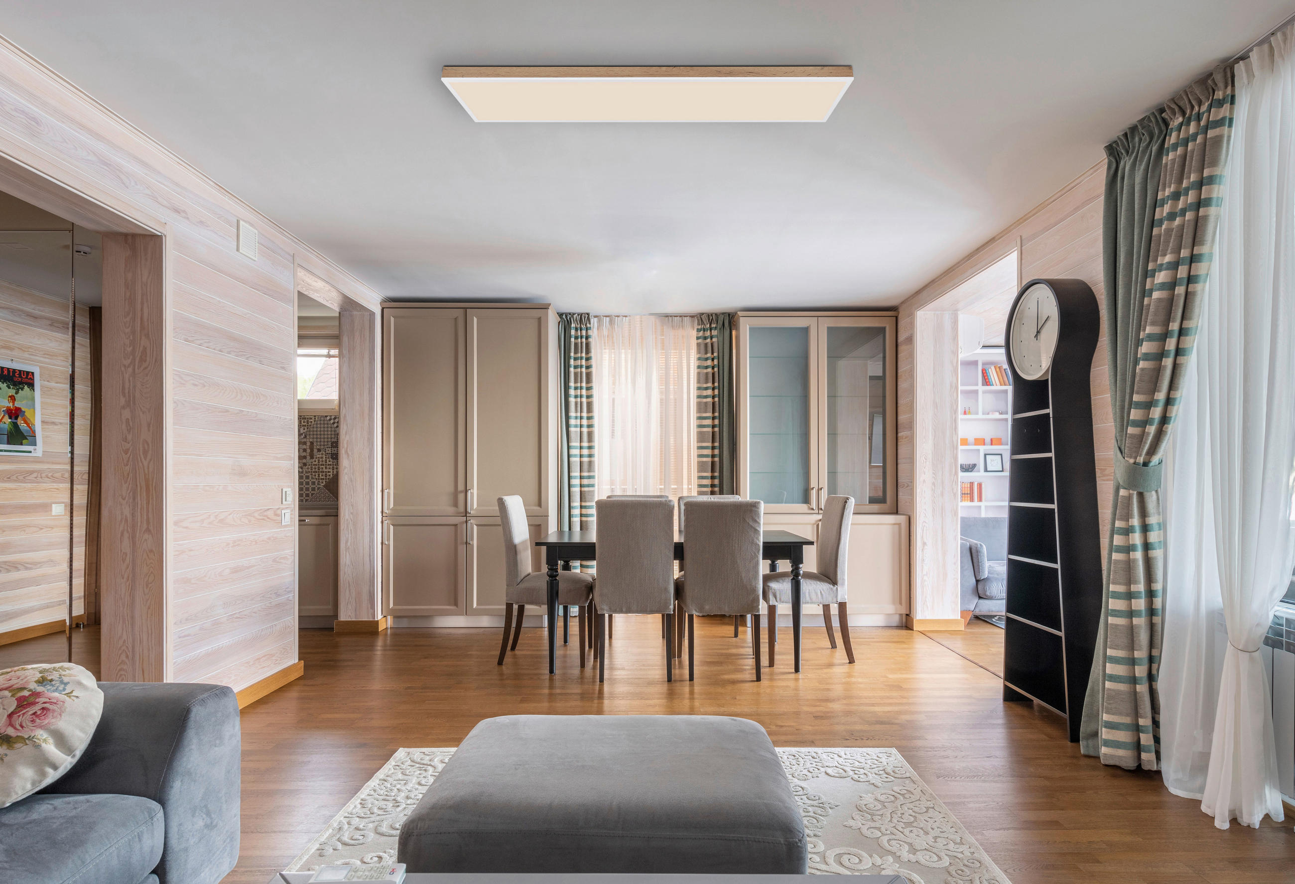LED-DECKENLEUCHTE 120/30/7,5 cm   - Dunkelbraun/Opal, Natur, Holzwerkstoff/Kunststoff (120/30/7,5cm) - Globo