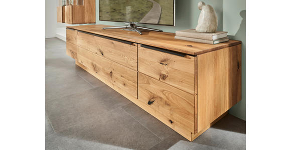 WOHNWAND in Eichefarben 320/200,8/53,7 cm - Eichefarben/Schwarz, Natur, Glas/Holz (320/200,8/53,7cm) - Valnatura