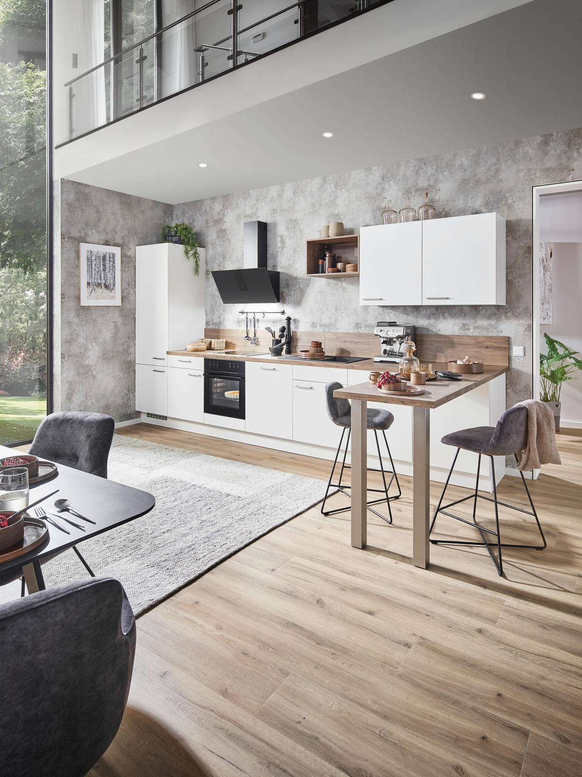EINBAUKÜCHE   - Eichefarben/Weiß, Design, Holzwerkstoff - Celina