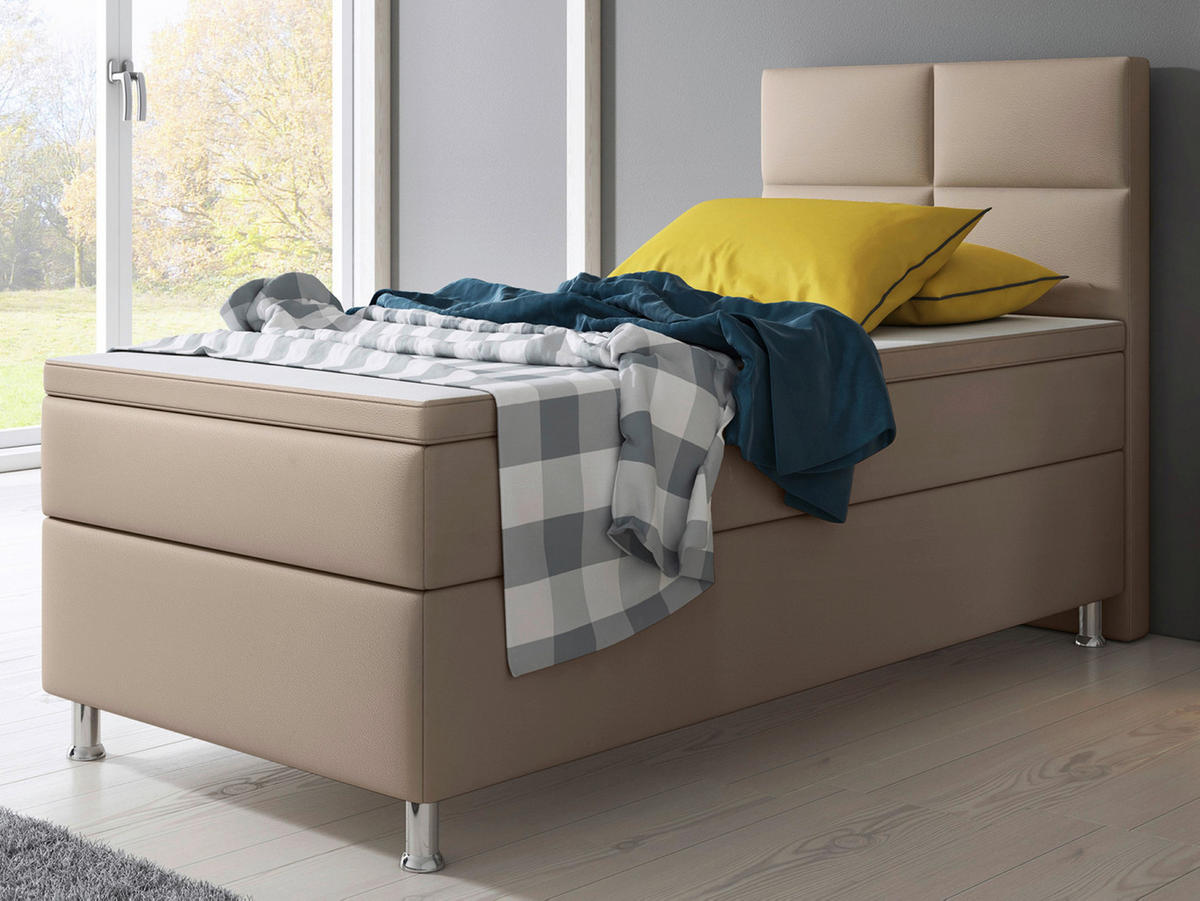 BOXSPRINGBETT  in Cappuccino, Matratze, gepolstertes Kopfteil, Topper, Matratzen, H3 + H3 = fest  - Silberfarben/Cappuccino, KONVENTIONELL, Leder/Textil (90/115/210cm) - MID.YOU