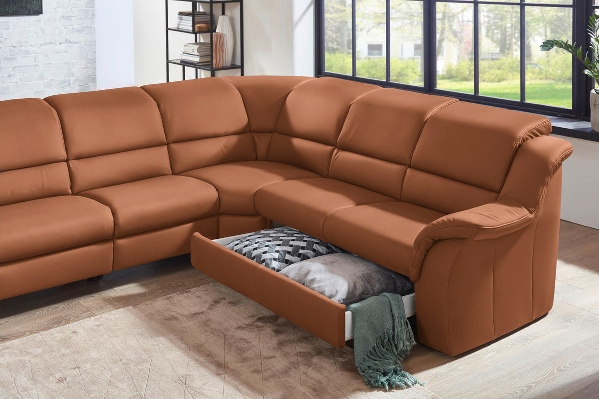 ECKSOFA  in Echtleder Aprikose  324/260 cm  - Chromfarben/Aprikose, KONVENTIONELL, Leder/Kunststoff (324/260cm) - Cantus