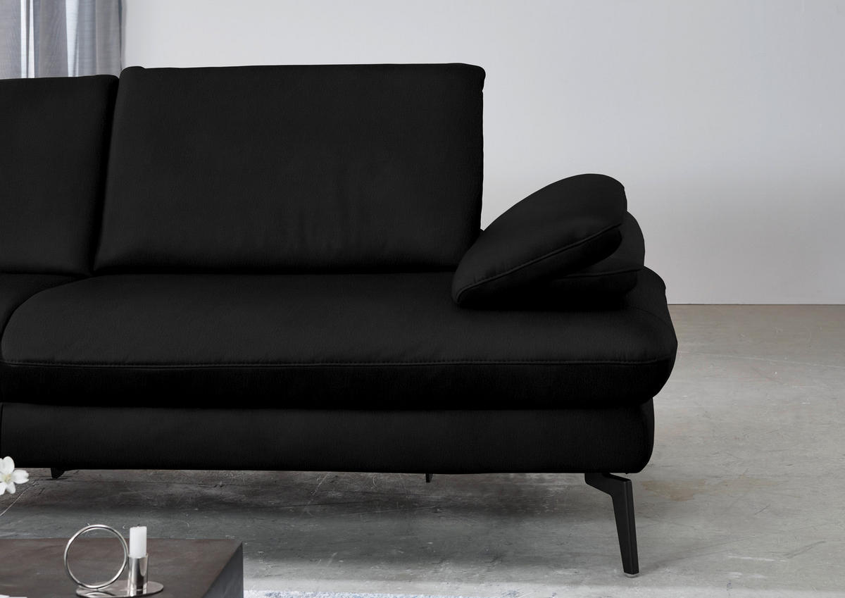 ECKSOFA in Echtleder Schwarz  - Schwarz, Design, Leder/Metall (157/325cm) - Dieter Knoll
