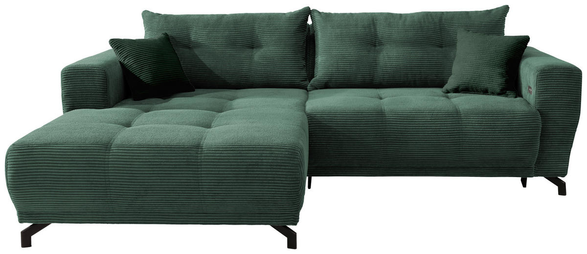 ECKSOFA in Cord Dunkelgrün  - Dunkelgrün/Schwarz, Modern, Holz/Textil (177/246cm) - MID.YOU