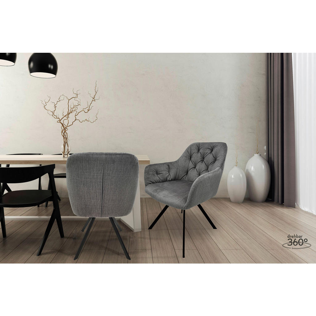 Thumbnail - Kayoom Armlehnstuhl-Set, Dunkelgrau, Textil, Sternfuß, 57x85x62 cm, Sitzfläche 360° drehbar, Esszimmer, Stühle, Esszimme...