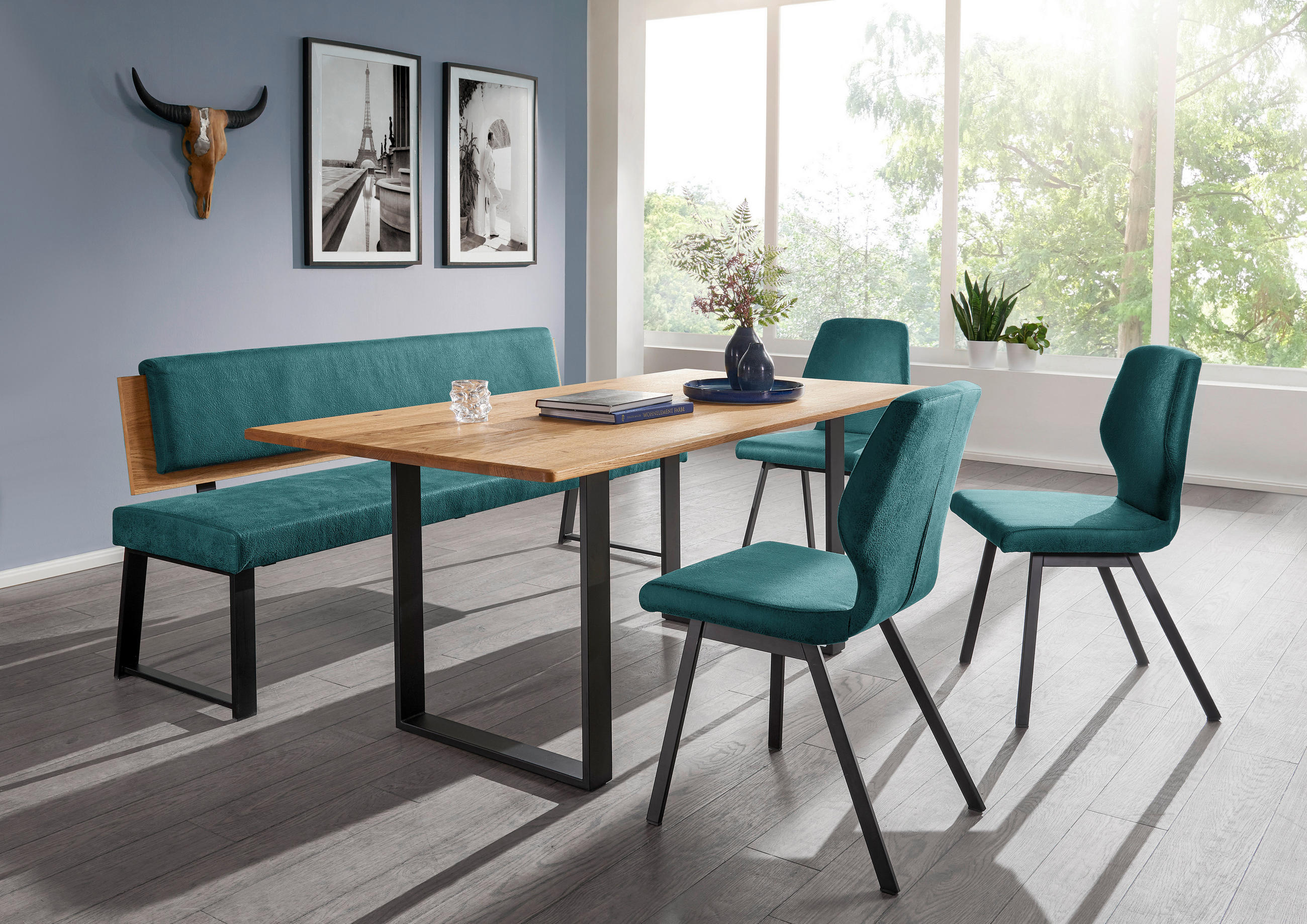 SITZBANK 160/85/60 cm  in Türkis  - Türkis/Schwarz, Design, Holz/Textil (160/85/60cm) - Venda