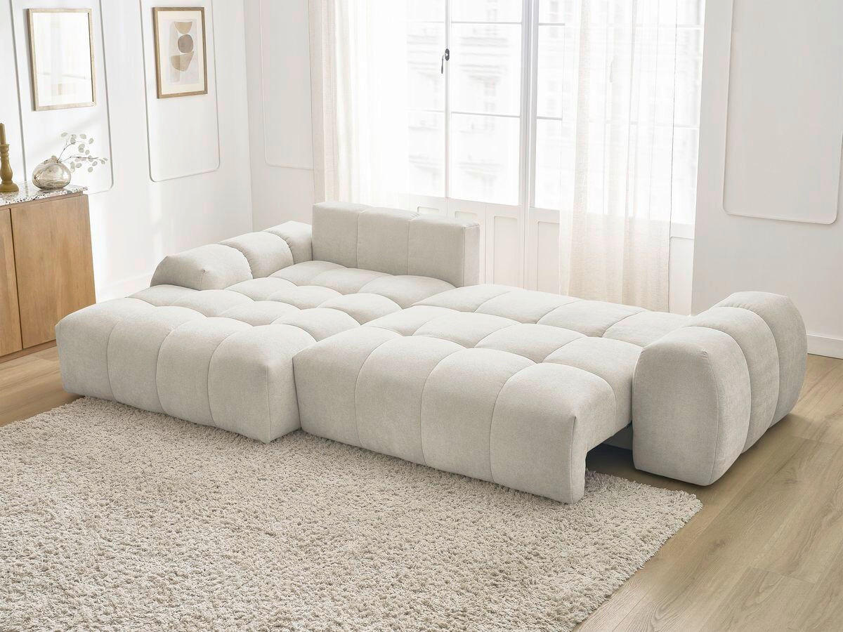 ECKSCHLAFSOFA EVEREST  mit Rücken echt, Armteil links, Armteil rechts Struktur Beige  - Beige/Schwarz, MODERN, Kunststoff/Textil (318/180cm) - Livetastic