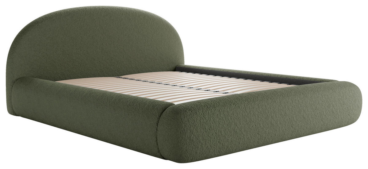 POLSTERBETT 160/200 cm,  in Grün, gepolstertes Kopfteil, Lattenrost, Bettkasten,  - Schwarz/Grün, Design, Holz/Textil (160/200cm) - Chameo