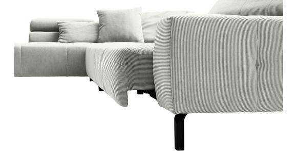 ECKSOFA Weiß Cord Rücken echt, Kopfteilverstellung, Sitzvorzug  - Schwarz/Weiß, KONVENTIONELL, Textil/Metall (219/311cm) - Hom`in