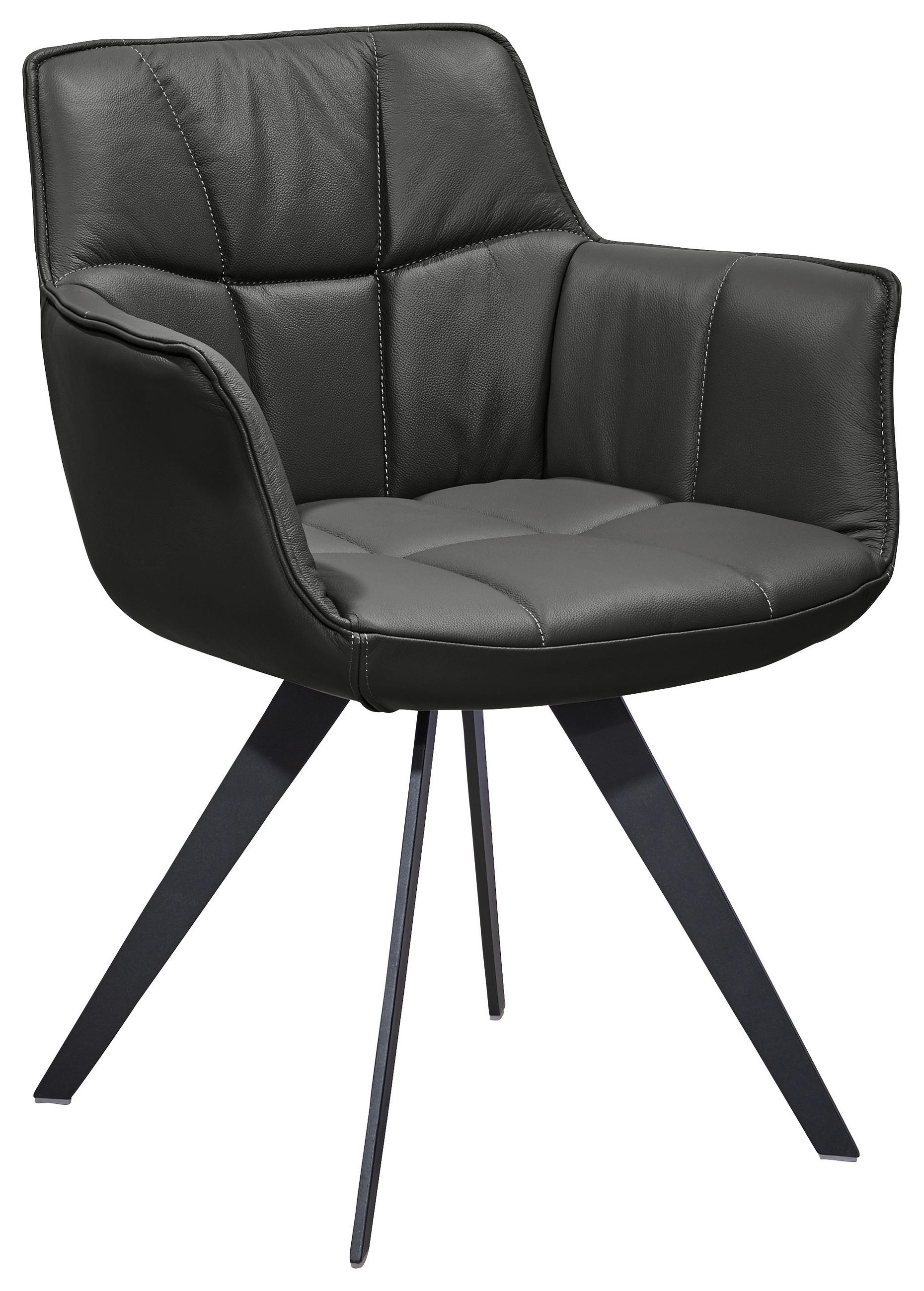 ARMLEHNSTUHL  in Echtleder pigmentiert  - Schwarz, Design, Leder/Metall (67/85/60cm) - Musterring