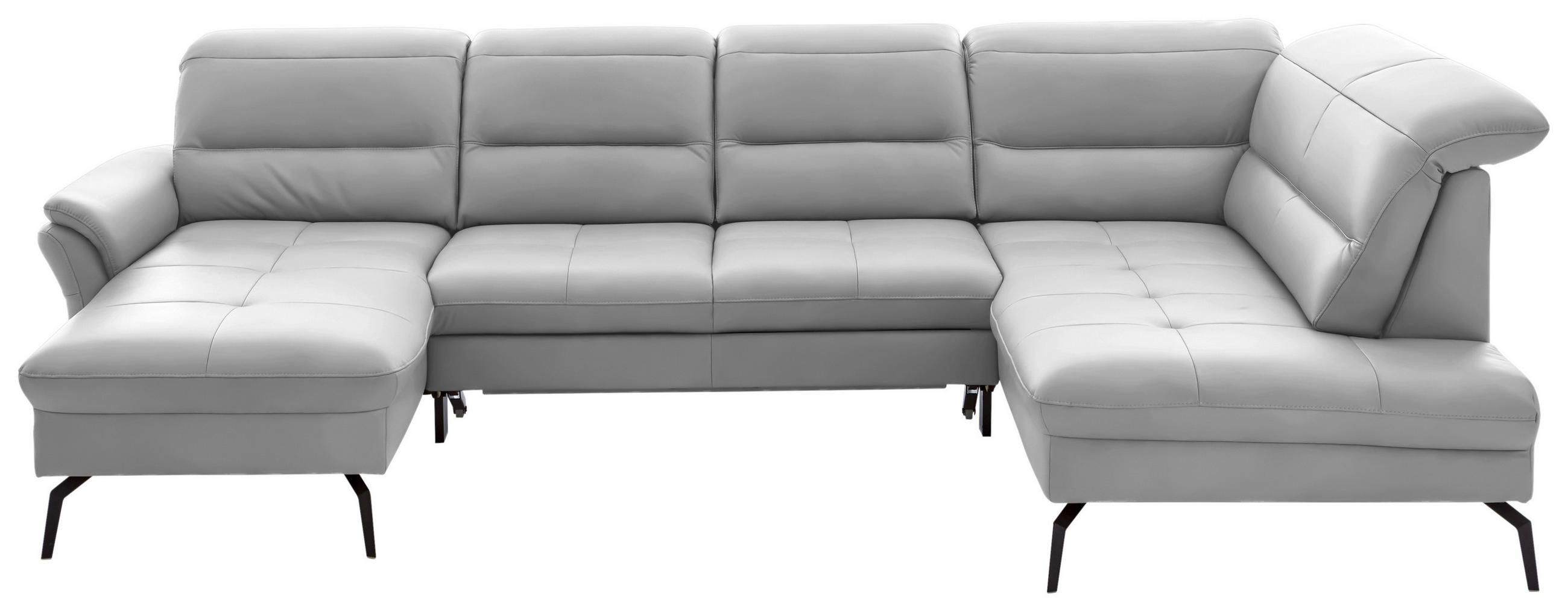 WOHNLANDSCHAFT in Echtleder Weiss  - Weiss/Schwarz, Design, Leder/Metall (181/336/206cm) - Beldomo Speed