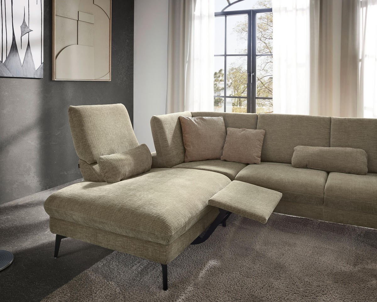 WOHNLANDSCHAFT in Webstoff Beige  - Beige/Schwarz, Design, Textil/Metall (208/354/157cm) - Dieter Knoll