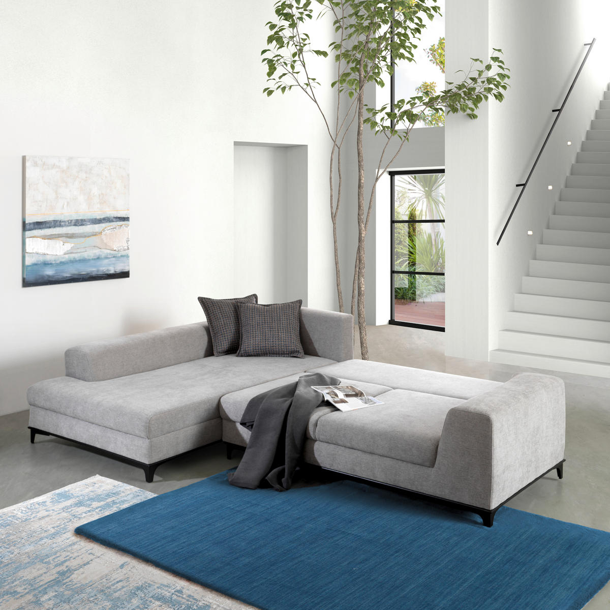 ECKSOFA in Webstoff Grau  - Schwarz/Grau, Design, Textil/Metall (211/314cm) - Stylife