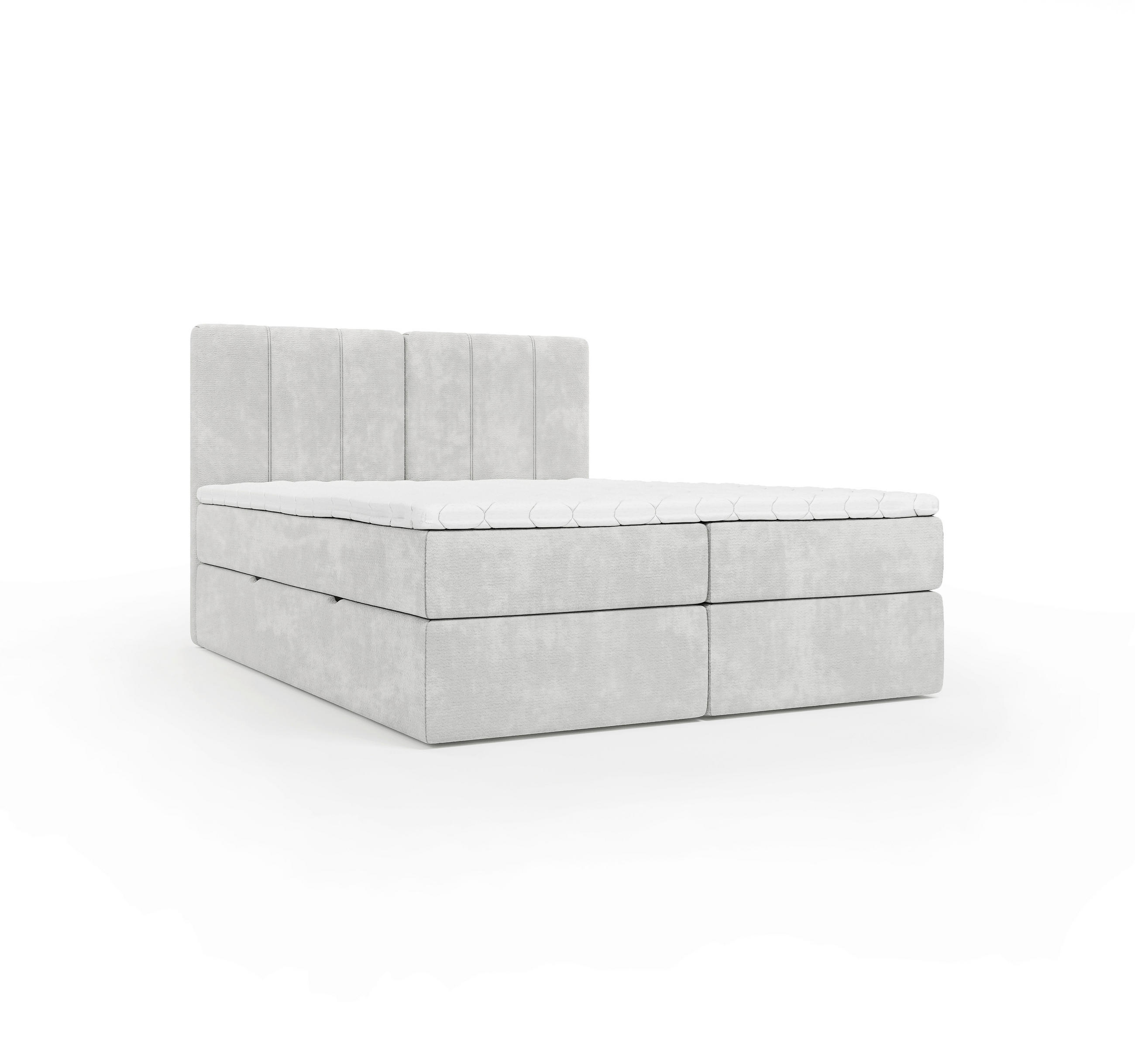 BOXBETT 160/200 cm,  in Hellgrau, gepolstertes Kopfteil, Bettkasten, Topper, Matratze, H3 = fest  - Hellgrau/Schwarz, Design, Holzwerkstoff/Kunststoff (160/200cm) - Esposa