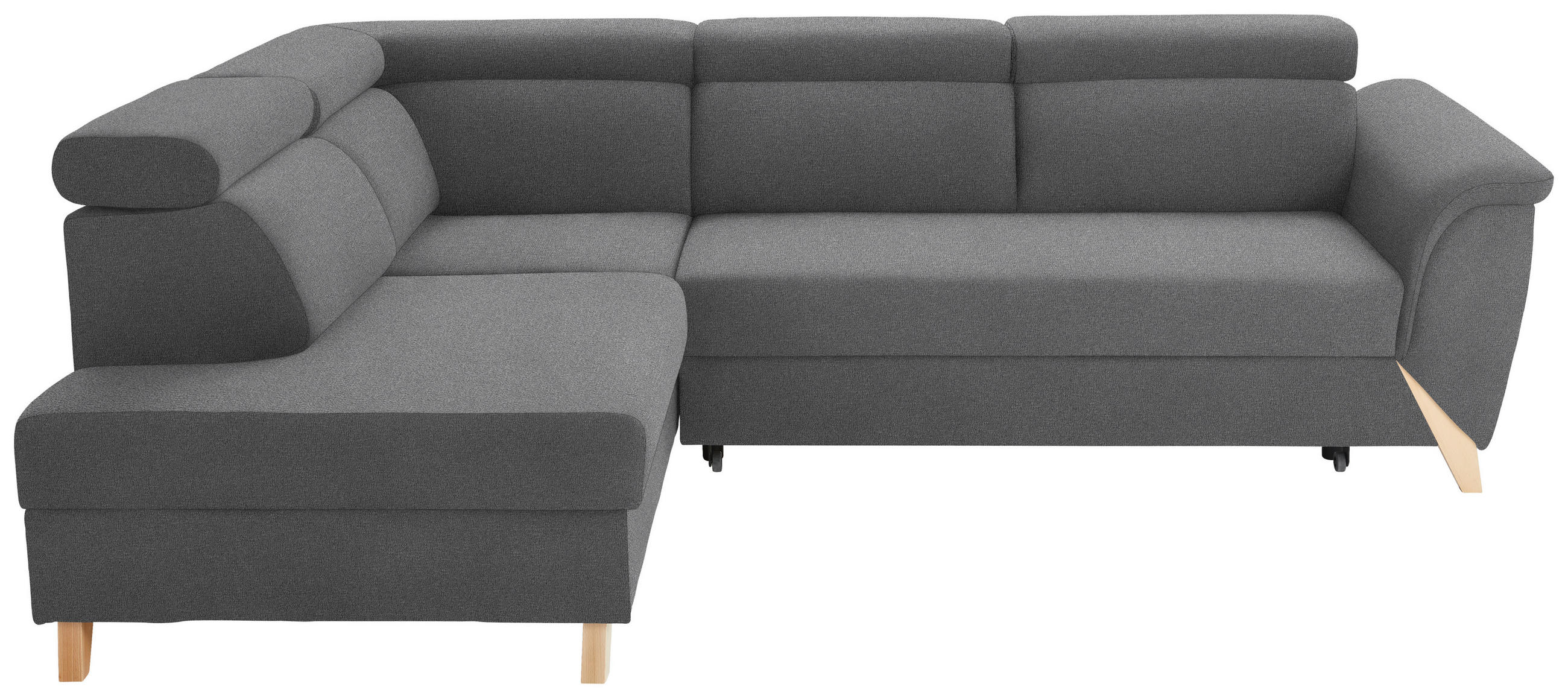ECKSOFA Chenille Dunkelgrau  - Dunkelgrau/Naturfarben, Konventionell, Holz/Textil (200/265cm) - Stylife
