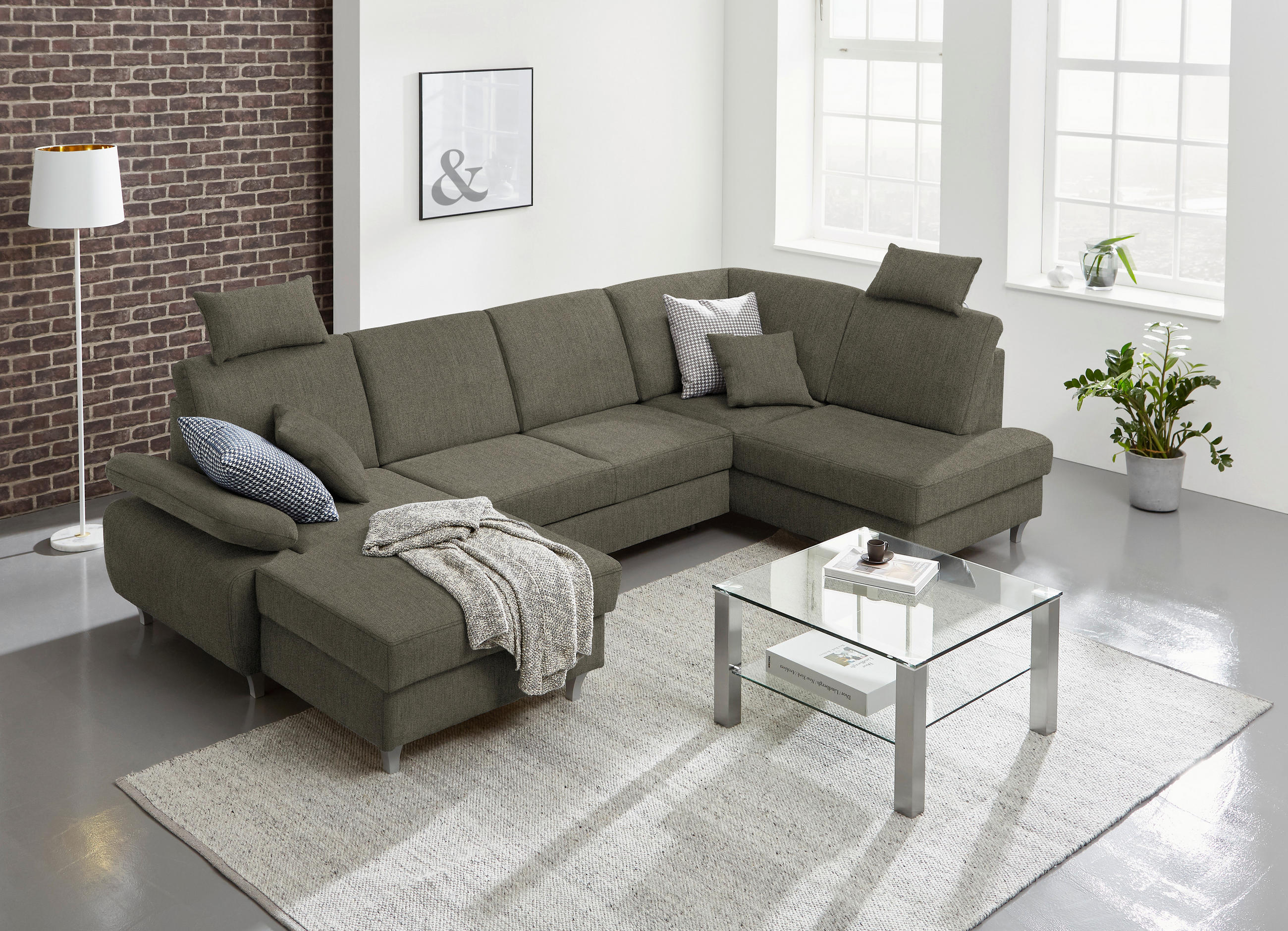 WOHNLANDSCHAFT in Struktur Braun  - Silberfarben/Braun, KONVENTIONELL, Holz/Textil (167/322/186cm) - Cantus