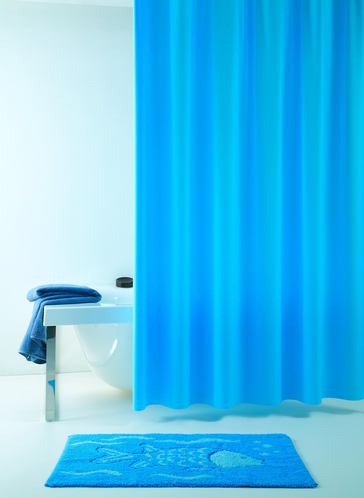 SPRCHOVÝ ZÁVES, 120/200 cm - modrá, Basics, plast (120/200cm) - Grund