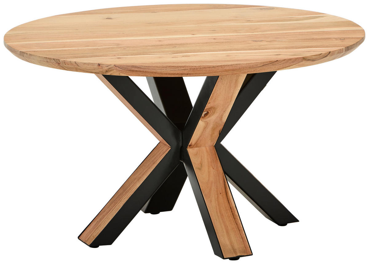 COUCHTISCH Akazie Hartholz rund Schwarz, Akaziefarben  - Schwarz/Akaziefarben, Natur, Holz/Metall (80/80/45cm) - Livetastic