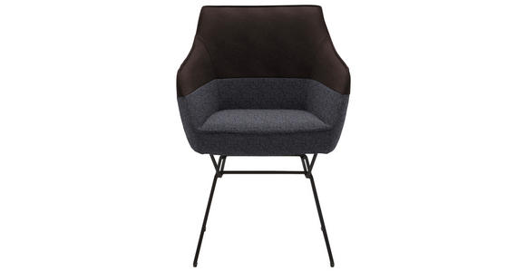 ARMLEHNSTUHL in Flachgewebe Echtleder naturbelassen - Blau/Dunkelbraun, Design, Leder/Textil (62/85/67cm) - Ambiente