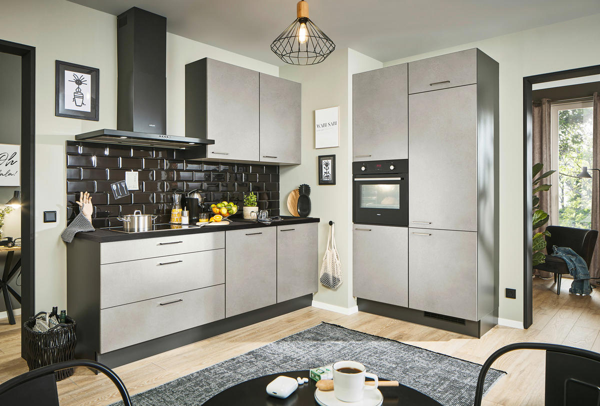 ECKKÜCHE 220/120 cm  in Sandfarben, Graphitfarben, Schwarz  - Sandfarben/Chromfarben, Design, Holzwerkstoff/Metall (220/120cm) - Xora