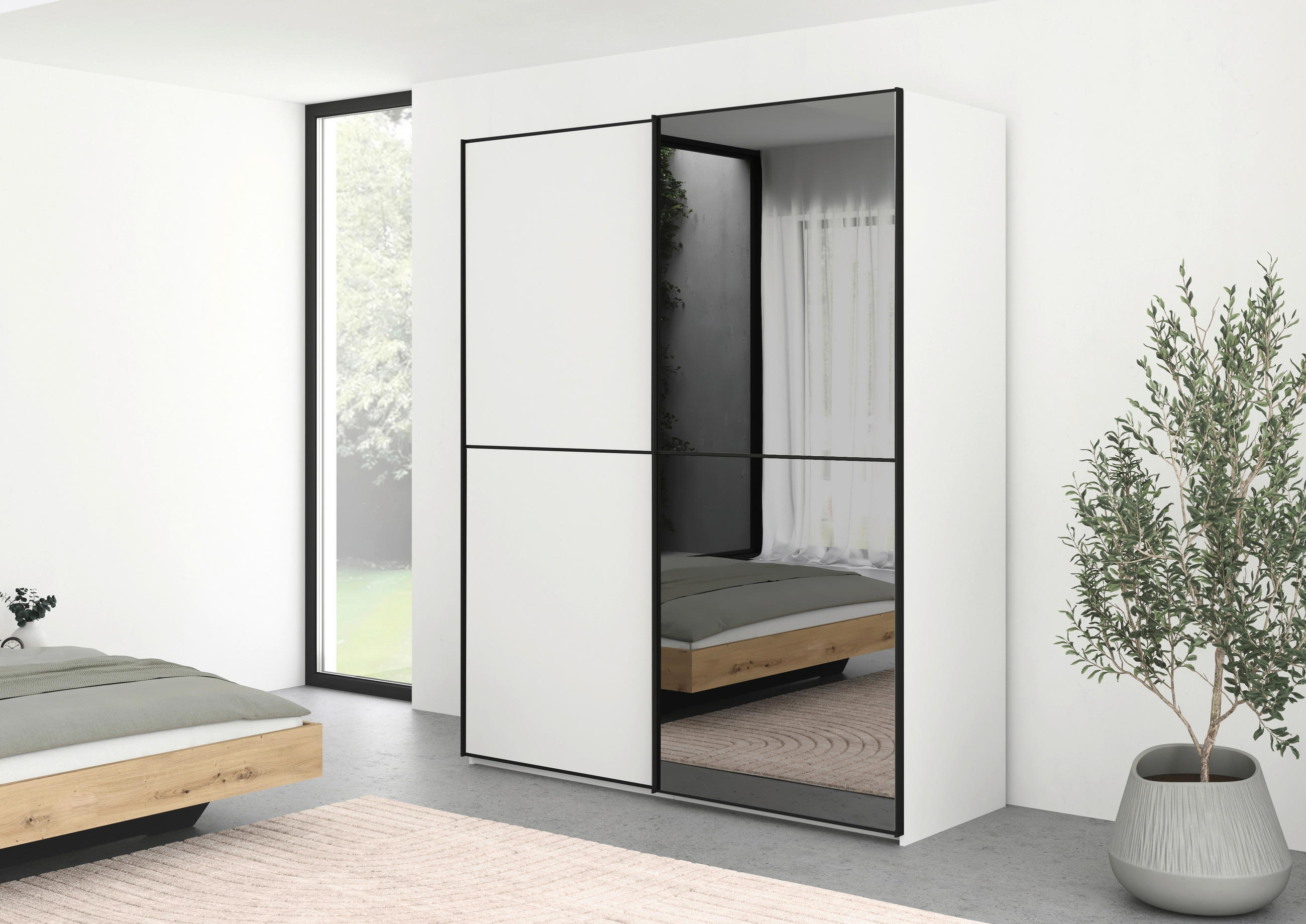 SCHWEBETÜRENSCHRANK 201/223/68 cm 2-türig Weiß, Schwarz  - Schwarz/Weiß, KONVENTIONELL, Glas/Holzwerkstoff (201/223/68cm) - Novel