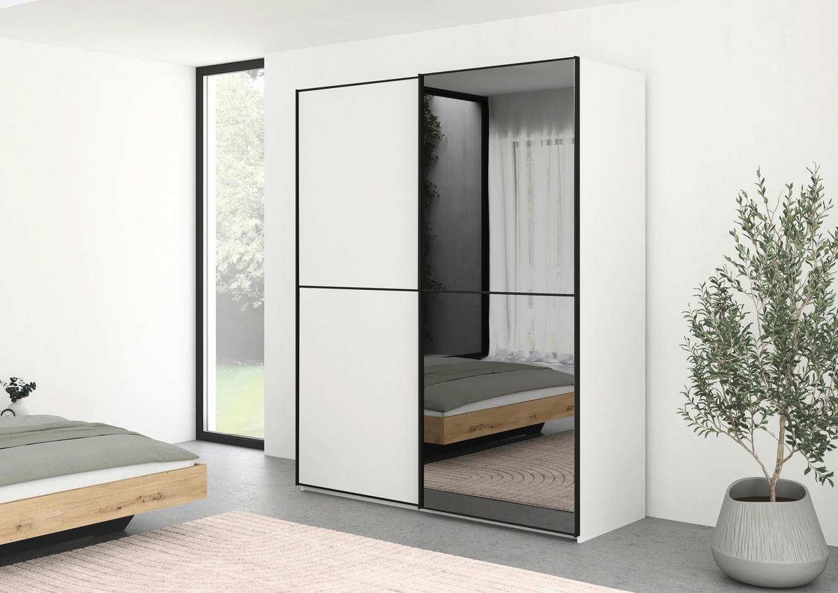 SCHWEBETÜRENSCHRANK 201/223/68 cm 2-türig Weiß, Schwarz  - Schwarz/Weiß, KONVENTIONELL, Glas/Holzwerkstoff (201/223/68cm) - Novel