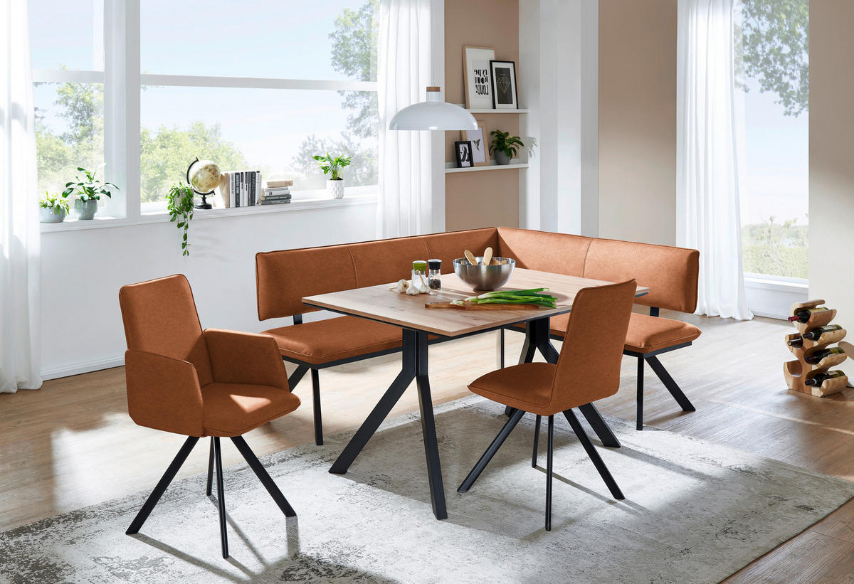 ECKBANK 190/150 cm  in Cognac, Schwarz  - Cognac/Schwarz, MODERN, Textil/Metall (190/150cm) - Cantus