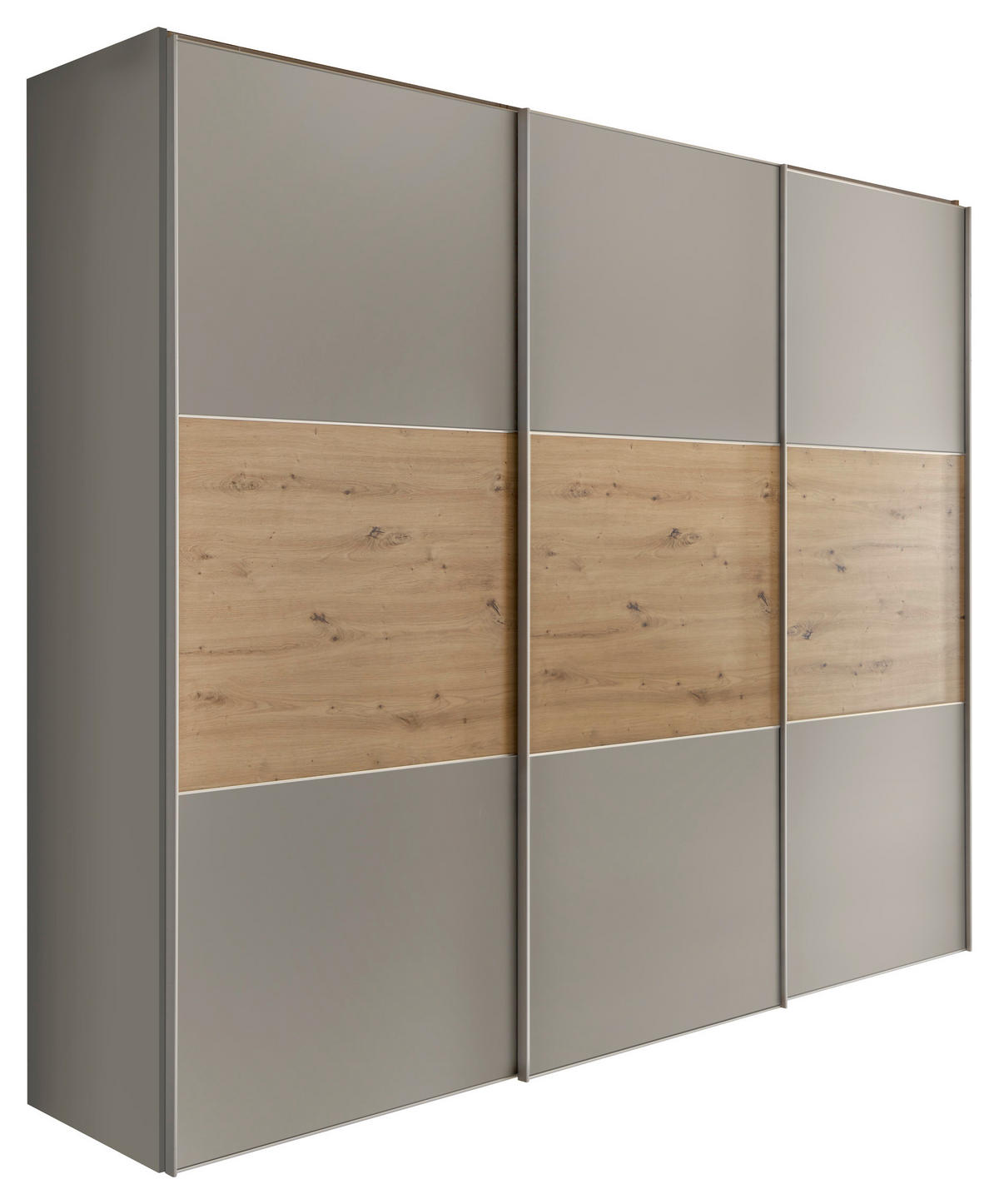 SCHWEBETÜRENSCHRANK  in Hellgrau, Eiche Artisan  - Hellgrau/Alufarben, Holzwerkstoff/Metall (298/222/68cm) - Moderano