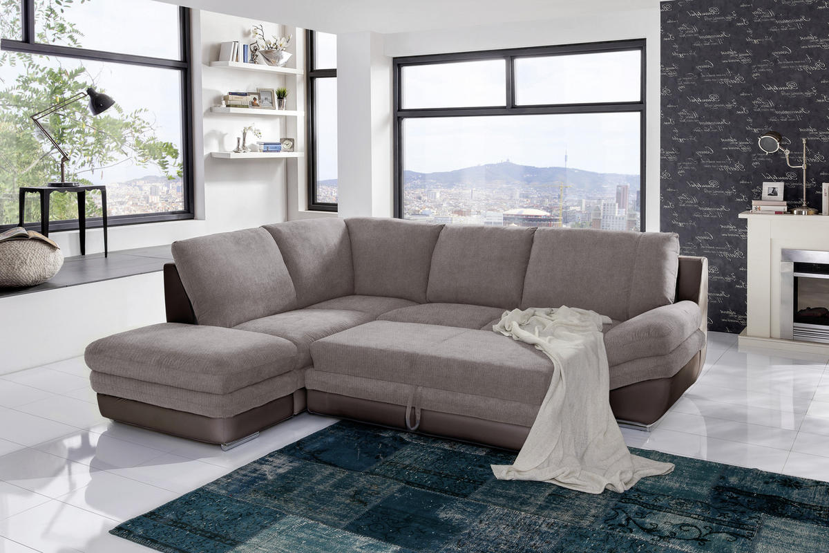 WOHNLANDSCHAFT in Taupe, Dunkelbraun  - Taupe/Chromfarben, MODERN, Textil/Metall (221/264cm) - MID.YOU