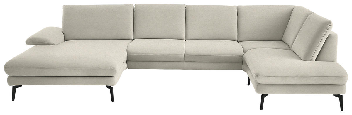 WOHNLANDSCHAFT  in Chenille, Flachgewebe Naturfarben  - Schwarz/Naturfarben, Design, Textil/Metall (180/344/208cm) - Dieter Knoll