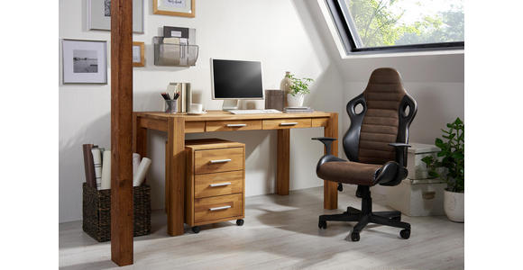 SCHREIBTISCH in Holz 140/76/70 cm - Eichefarben/Alufarben, Natur, Holz/Kunststoff (140/76/70cm) - Linea Natura