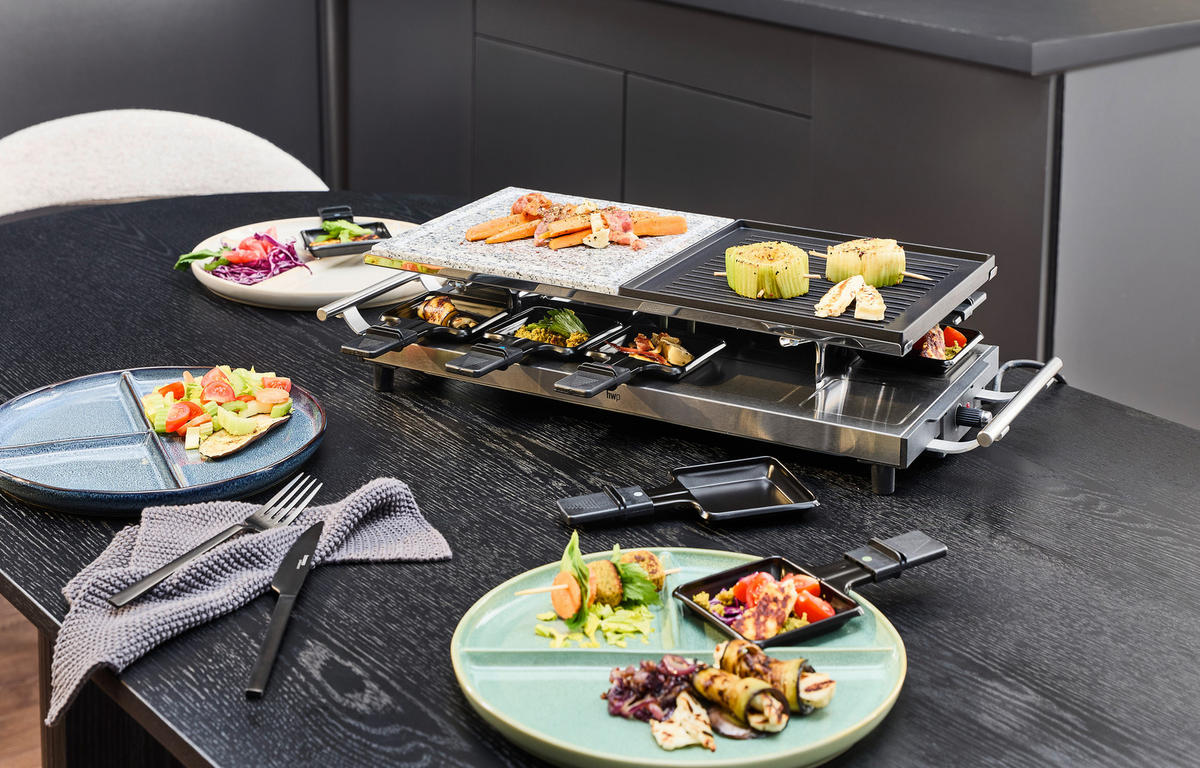 RACLETTE-GRILL  - Edelstahlfarben/Schwarz, KONVENTIONELL, Kunststoff/Stein (62/24,2/13cm) - Homeware Profession.