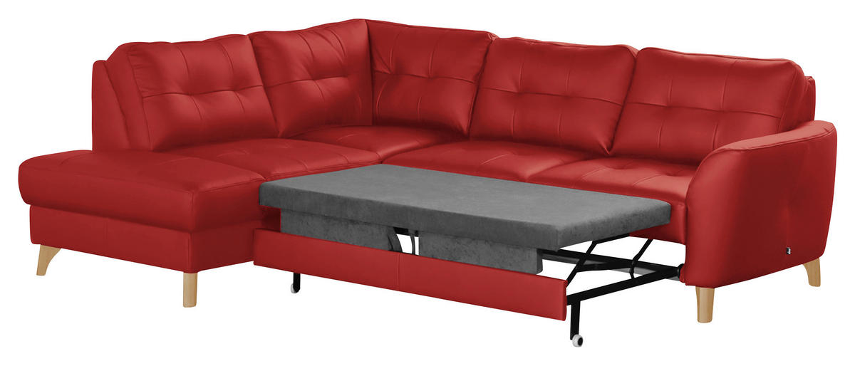 ECKSOFA in Lederlook Echtleder Rot  - Buchefarben/Rot, Design, Leder/Holz (190/236cm) - Livetastic