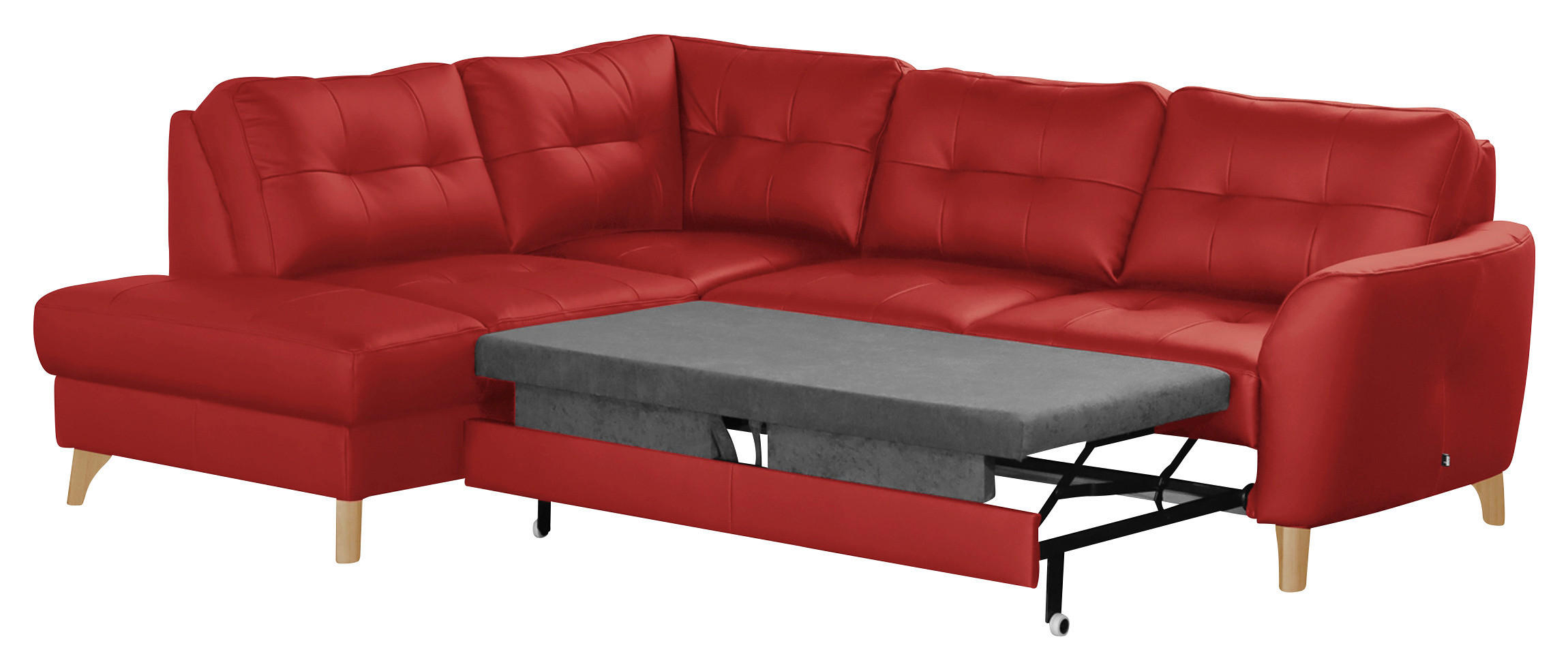 Thumbnail - Livetastic Ecksofa, Rot, Textil, Leder, Echtleder, Rindleder, Buche, 4-Sitzer, Ottomane links, L-Form, 236x190 cm, Made ...