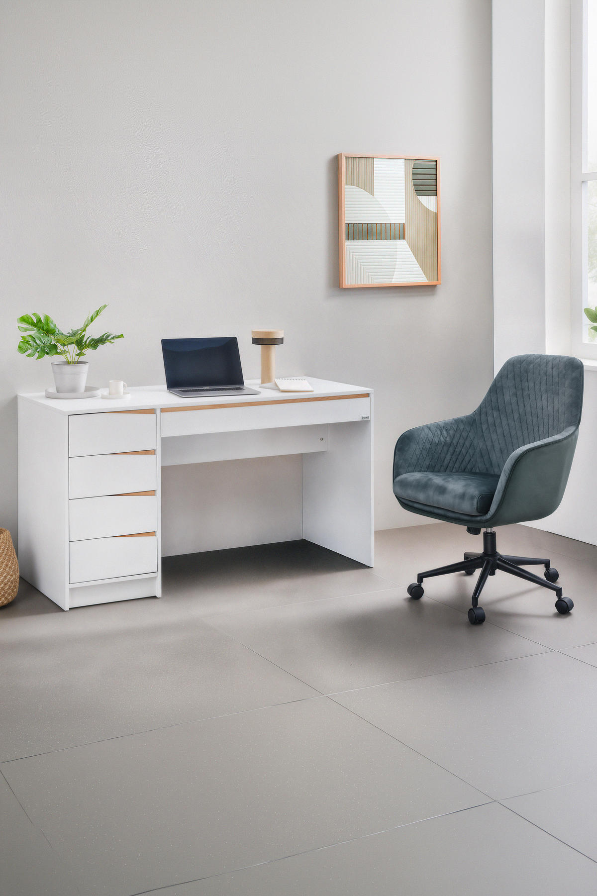 SCHREIBTISCH 140/60/76 cm Weiss, Eichefarben Stauraum  - Weiss/Eichefarben, Modern, Holzwerkstoff (140/60/76cm) - Venda