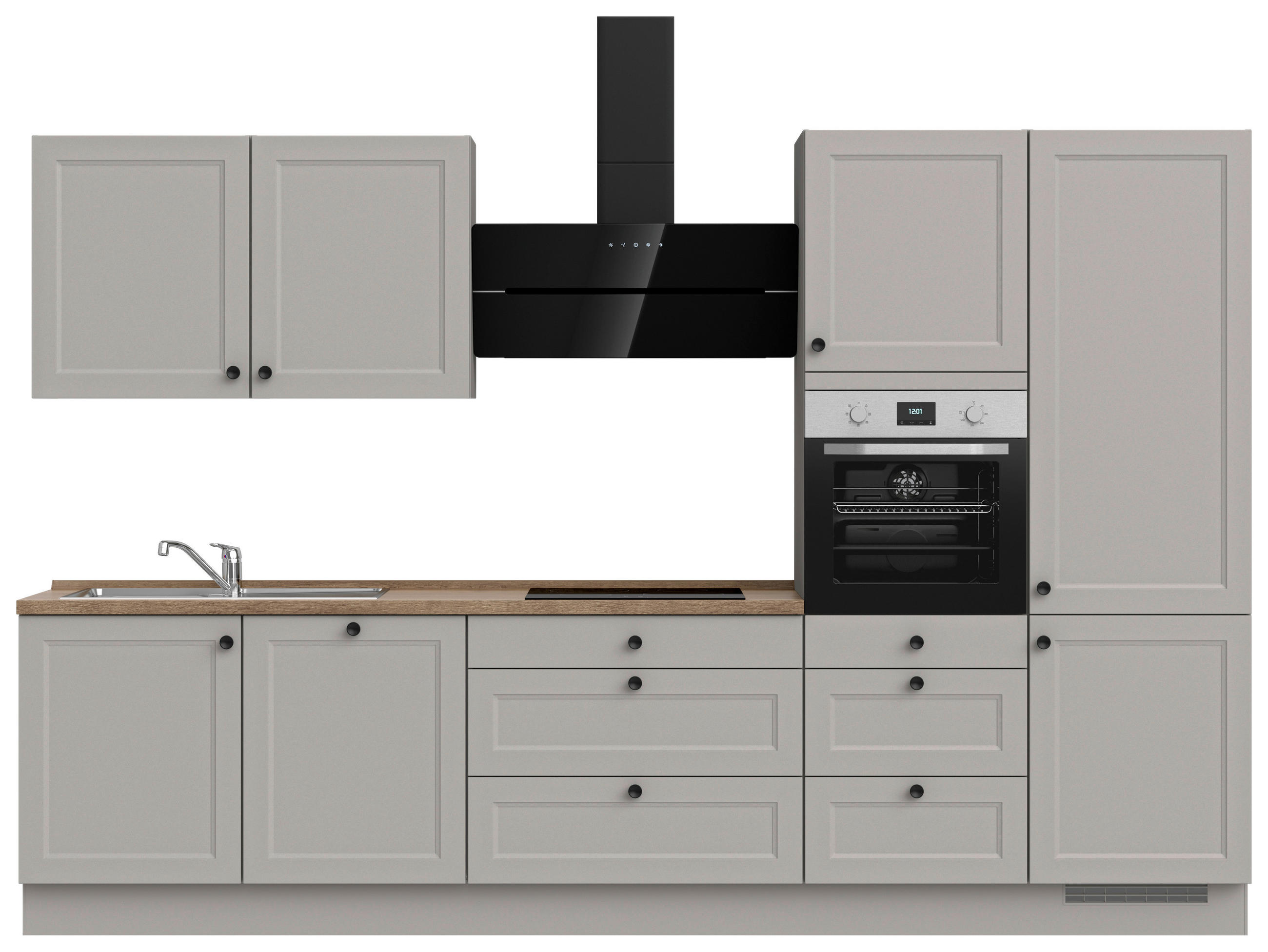 KÜCHENBLOCK 330 cm   in Grau, Eiche dunkel  - Eiche dunkel/Schwarz, MODERN, Holzwerkstoff/Metall (330cm) - Nobilia