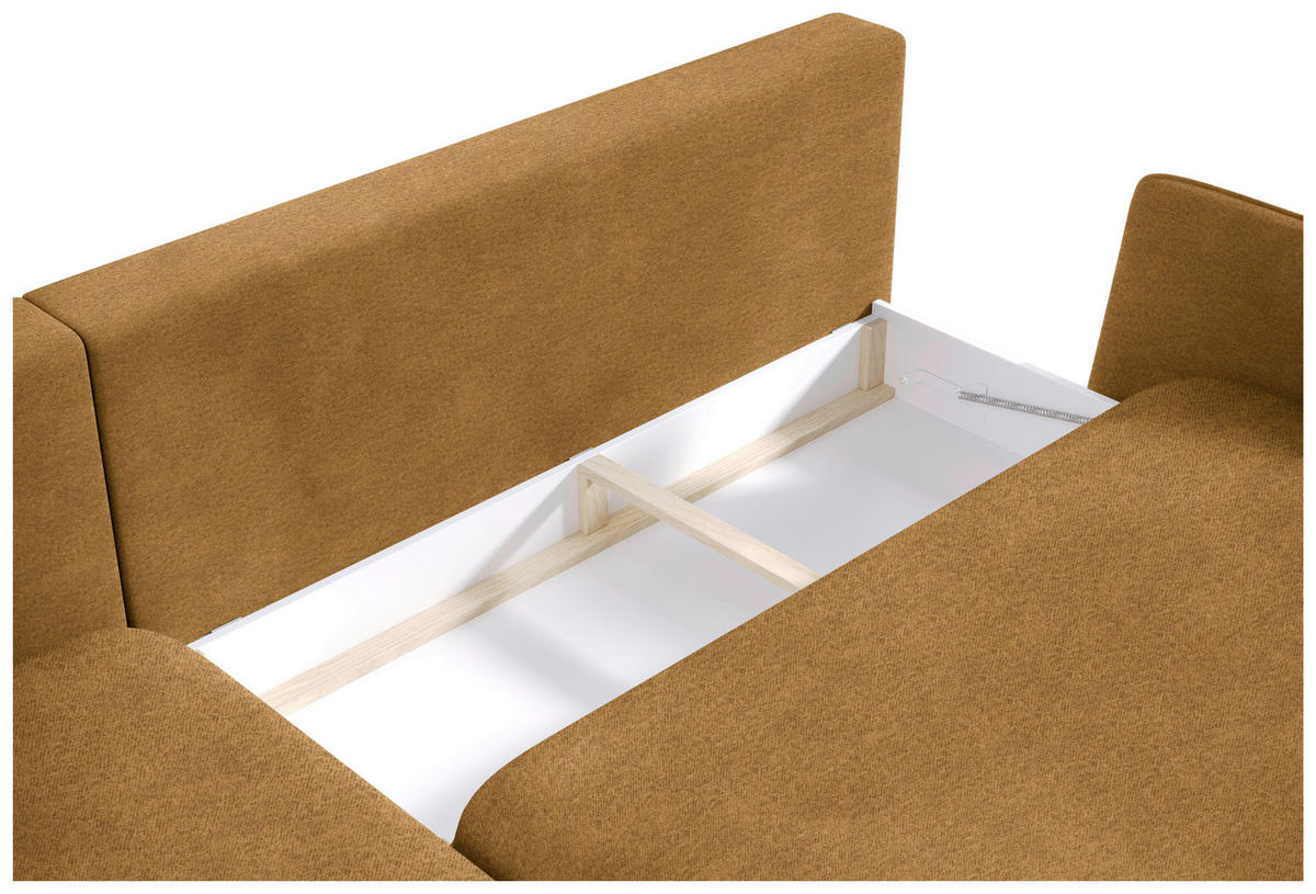 ECKSOFA in Velours Goldfarben  - Goldfarben/Schwarz, Design, Holz/Textil (167/260cm) - Welnova