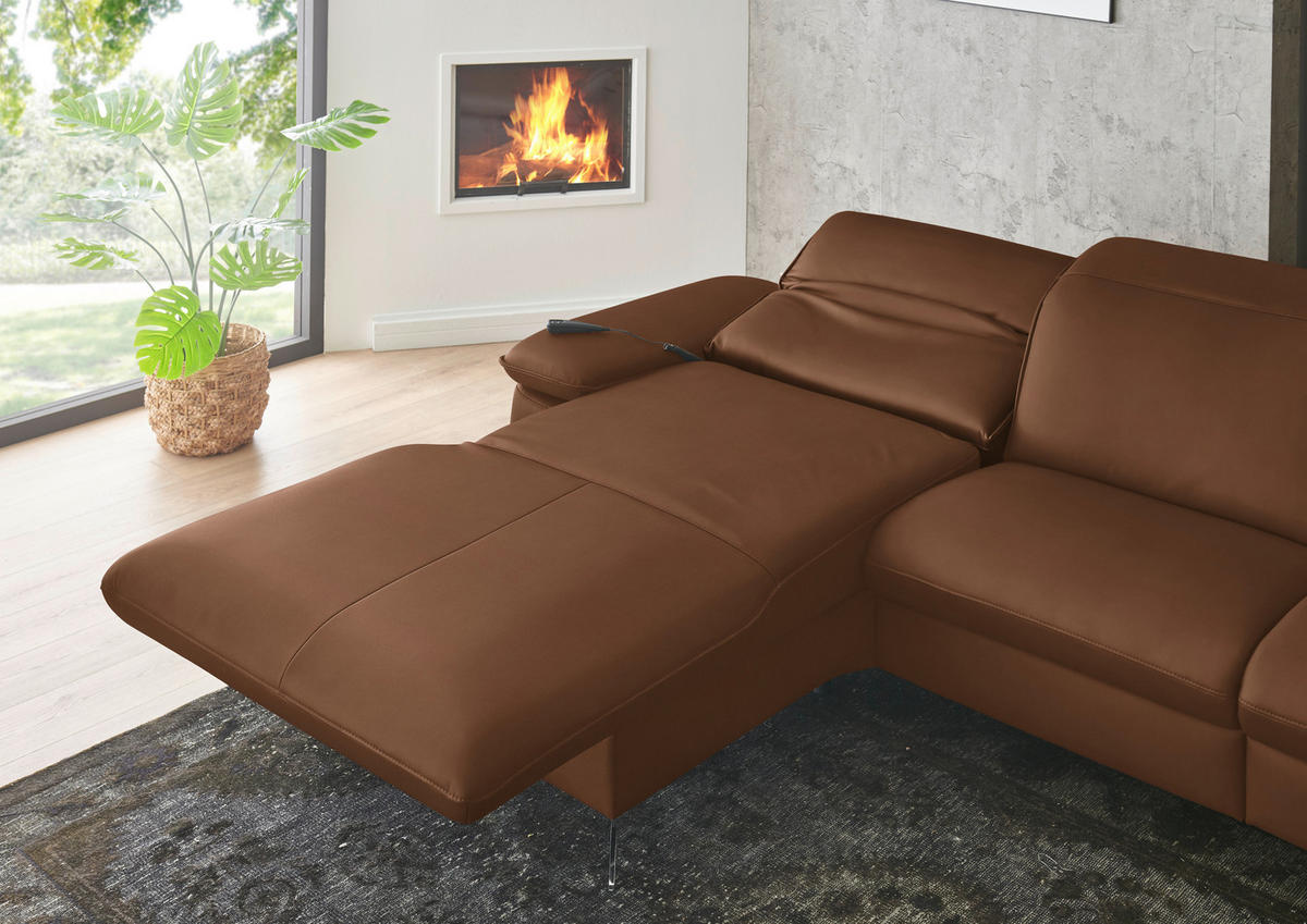ECKSOFA  Echtleder Beigebraun  - Beigebraun/Schwarz, Design, Leder/Metall (169/307cm) - Beldomo Premium