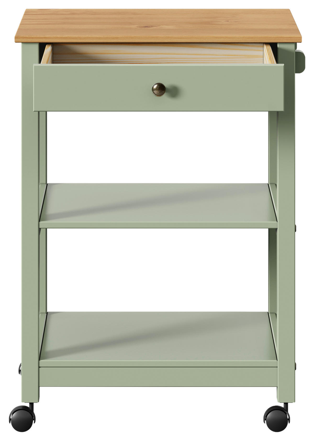 SERVIERWAGEN Pinie massiv Braun, Olivgrün  - Zinkfarben/Olivgrün, MODERN, Holz/Kunststoff (65/90,6/40cm) - Livetastic