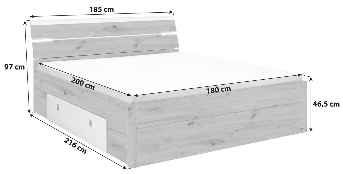 STAURAUMBETT 180/200 cm  in Weiß, Eiche Artisan  - Weiß/Eiche Artisan, KONVENTIONELL, Holzwerkstoff/Kunststoff (180/200cm) - MID.YOU