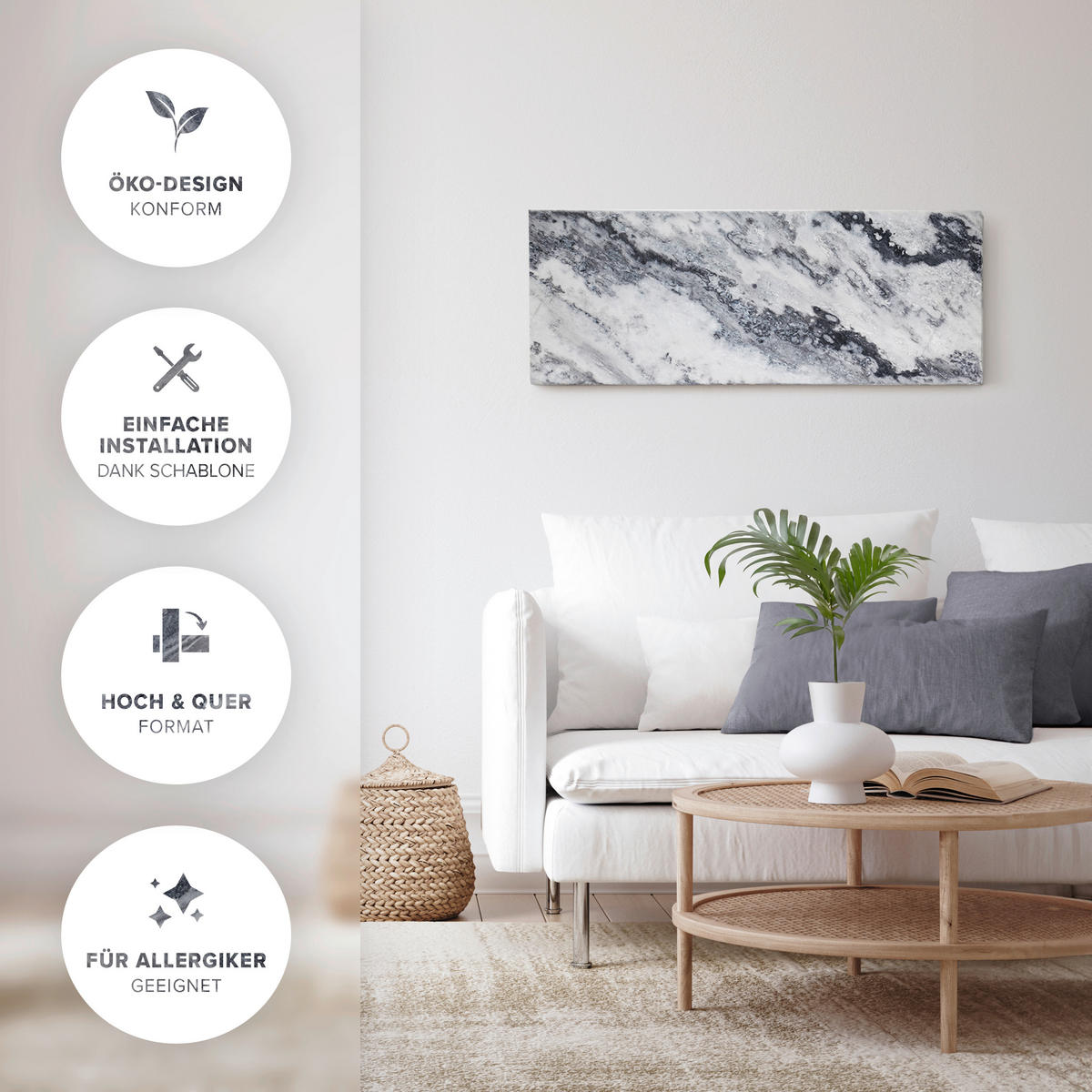 INFRAROT-HEIZPANEEL 800 W W  - Hellgrau, Basics, Stein (100/40/2cm) - MID.YOU