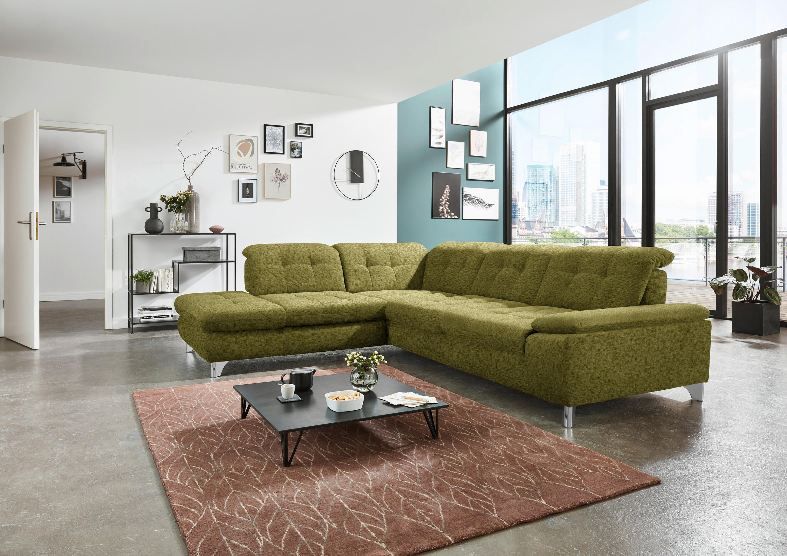 ECKSOFA in Chenille Grün  - Chromfarben/Grün, Design, Textil/Metall (260/310cm) - Beldomo Speed