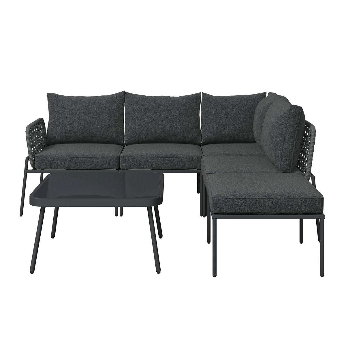 LOUNGEGARNITUR 6-teilig   Eisen  - Dunkelgrau, MODERN, Glas/Textil (198l) - Ambia Garden