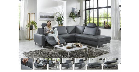 ECKSOFA in Echtleder Grau  - Alufarben/Grau, Design, Leder/Metall (275/242cm) - Dieter Knoll