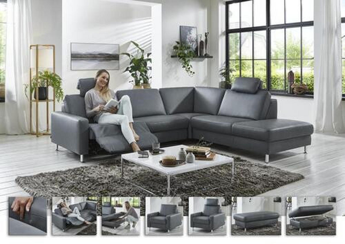 ECKSOFA in Echtleder Grau  - Alufarben/Grau, Design, Leder/Metall (275/242cm) - Dieter Knoll