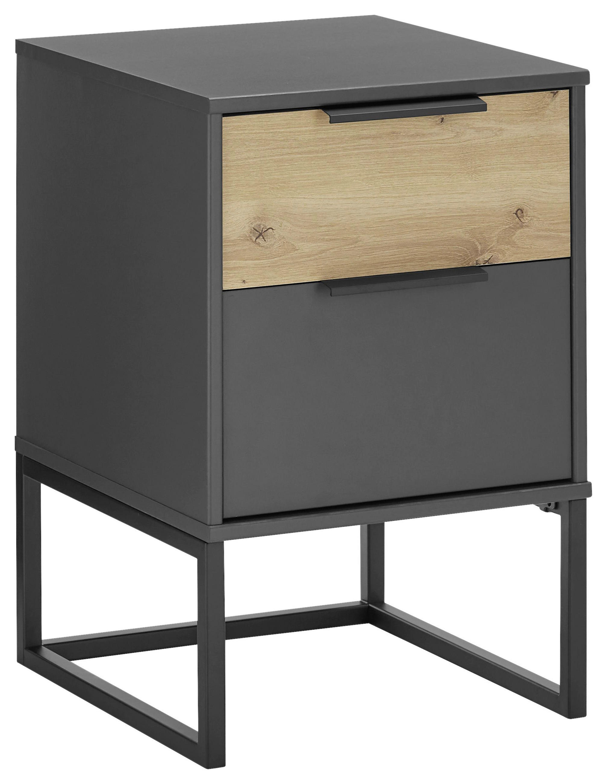 NACHTSCHRANK 40/61/43 cm  - Eiche Bianco/Schwarz, Design, Holzwerkstoff/Metall (40/61/43cm) - Musterring