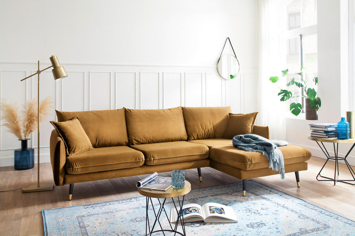 ECKSOFA Eckteil  ROSSANA-2S.REC Senfgelb  - Senfgelb, MODERN, Holz/Textil (258/160cm) - MID.YOU