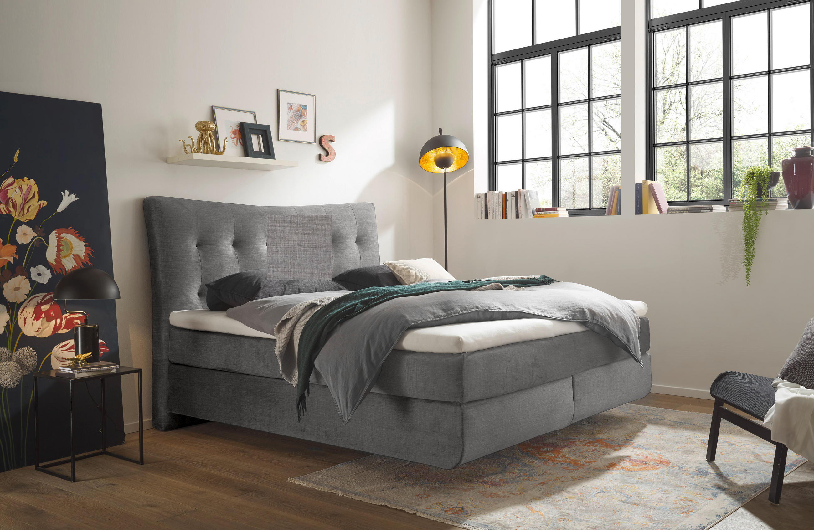 BOXSPRINGBETT 180/200 cm  in Silberfarben  - Silberfarben/Schwarz, Basics, Holzwerkstoff/Kunststoff (180/200cm) - Esposa